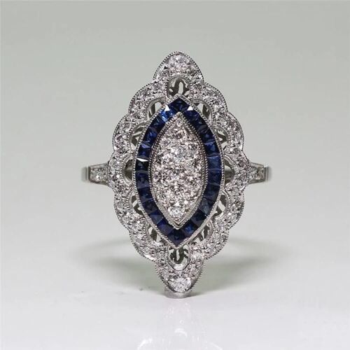 Bague De Fiançailles En Strass Saphir Pour Femme-,Taille 9