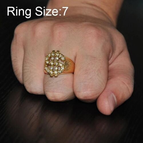 Bague De Signe De Dollar En Or-Bling Rock Chevalière Pour Homme Par