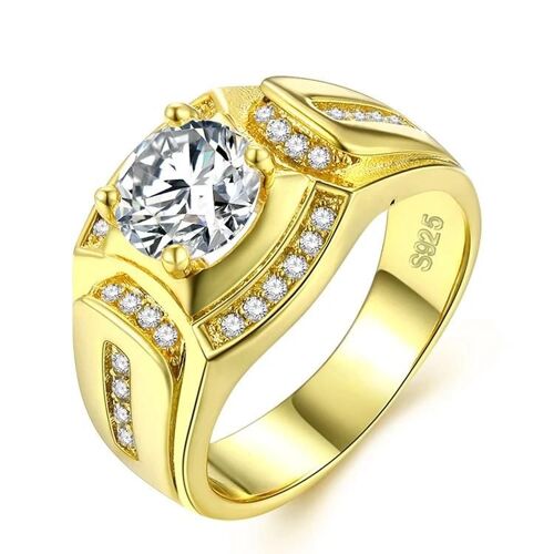 Bague Diamant Homme-Plaqué Or Blanc 18 Carats,Zircon Aaa,Taille 11,