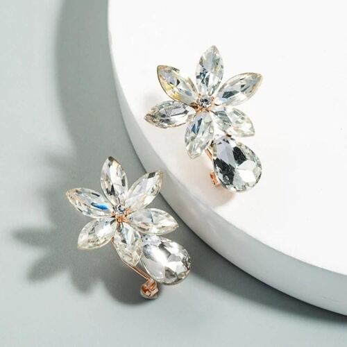 Clips D'oreilles En Diamant De Couleur-Boucles D'oreilles Coeur Simple Fleur De Glace Pour Filles Par Blanc