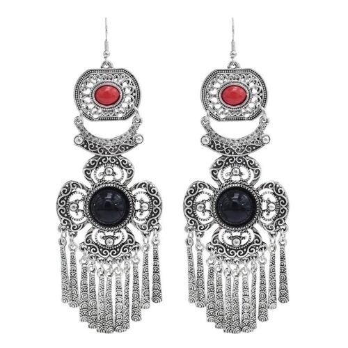 Boucles D'oreilles Pompon Turquoise Vintage-Bijoux Noirs Exagérés Par Black 1,Earrings(Black 1)