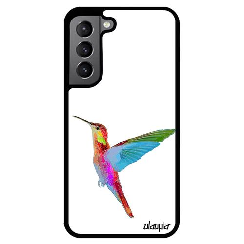 Coque Samsung S22+ Plus Silicone Colibri Dessin Nature Plumes Oiseau Floral Noir Souple Animaux Design Fleurs Antichoc Orange Galaxy