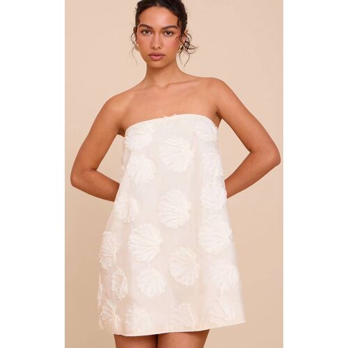 Mini Robe Bustier Droite Crème À Coquillages Texturés, Crème