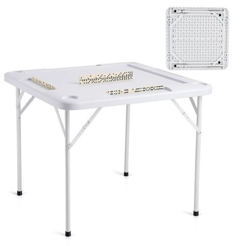 Table De Mahjong Pliante Carré-Vevor-4 Joueurs-Avec 4 Porte-Gobelets, 4 Plateaux À Jetons-Puzzles Poker Mahjong-90 X 90 Cm-Blanc