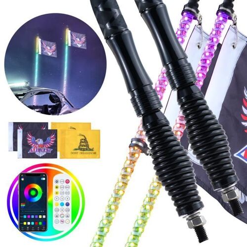 Fouet lumineux - VEVOR - Fouet Lumière LED 2PCs 0,9m Antenne Lumineuse Spirale RGB App Télécommandé avec Base à Ressort