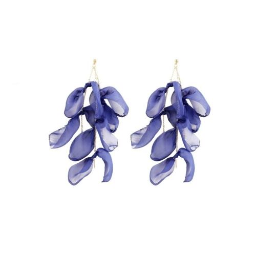 Longues Boucles D'oreilles Pétales Exagérées-Tissu Fait Main Art,Bleu-