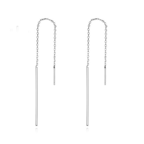 Boucles D'oreilles En Argent Sterling-Long Simple Design Pour Femme |