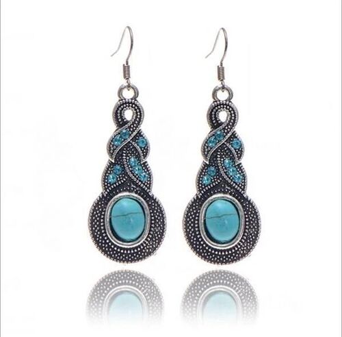 Boucles D'oreilles Pendantes En Argent Tibétain-Pendentif En Pierre Naturelle Pour Femme