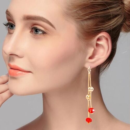 Boucles D'oreilles Pompon En Cristal-Long Style Fée Rouge,Sweet Personality By Red