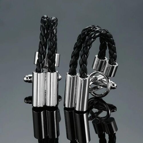 Boutons De Manchette Homme En Laiton Plaqué-Corde Double Cuir Noir,2 Paires Par