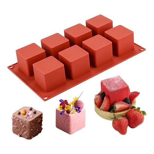 Moule Carré 3d En Silicone 5,1 X 5,1 X 5,1 Cm, 8 Cavités Pour Gâteaux Mousse, Cheesecakes, Gelées, Brownies, Savons Et Bougies