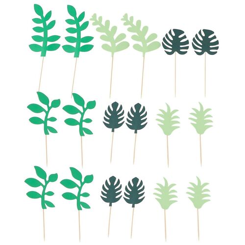 Décorations pour cupcakes à thème hawaïen - Lot de 24, cartes en papier vert pour gâteaux, pour fêtes tropicales