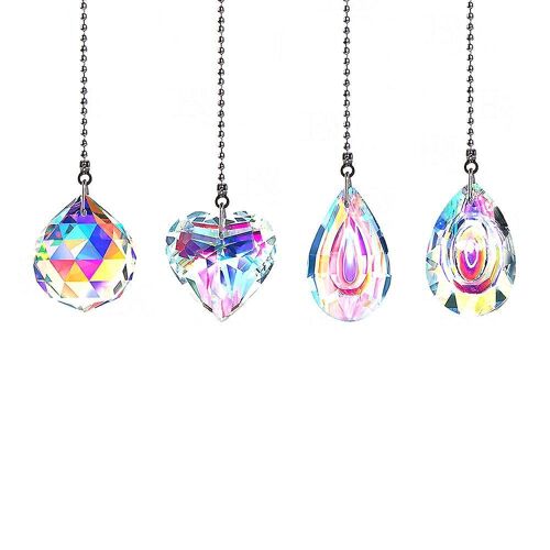 Lot de 4 fermetures éclair en cristal pour interrupteur de ventilateur de plafond ¿ Poignées à chaîne couleur arc-en-ciel pour la décoration intérieure