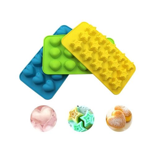 Ensemble De Moules À Bonbons Et À Chocolats - 3 Moules En Silicone (C?ur, Étoile, Coquillage) Pour Bonbons Et Friandises