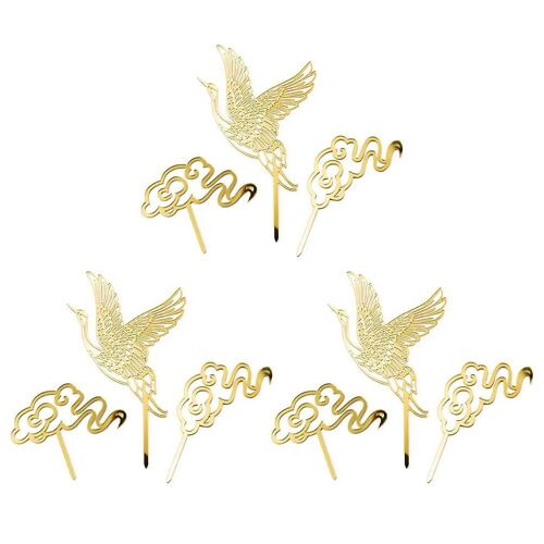 Lot De 3 Décorations De Gâteaux En Acrylique Représentant Une Grue Dorée Et Un Nuage Pour Noël Et Les Fêtes