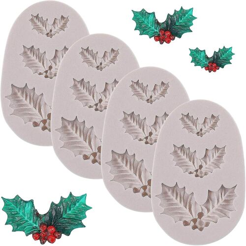 Lot De 4 Moules En Silicone En Forme De Feuille De Houx Pour La Pâtisserie, La Décoration De Gâteaux Et L'artisanat - Réutilisables Et Faciles À Nettoyer
