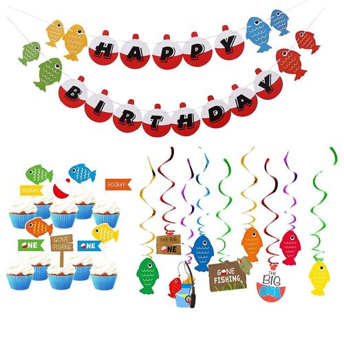 Bannière de fête sur le thème de la pêche pour les anniversaires d'enfants - Décoration durable, réutilisable et colorée