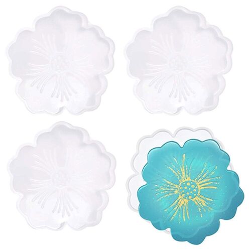 Ensemble De 4 Moules À Dessous De Verre En Forme De Fleur Pour La Fabrication De Résine, Durables Et Faciles À Nettoyer, Utilisations Polyvalentes Pour La Décoration Intérieure