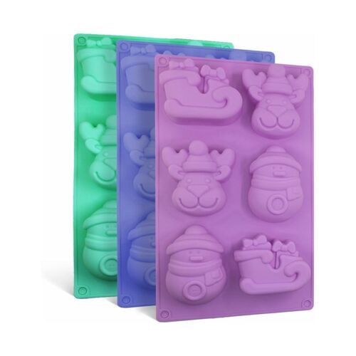 Lot De 3 Moules En Silicone De Noël : Bonhomme De Neige, Renne, Traîneau, Pour La Pâtisserie Et L'artisanat
