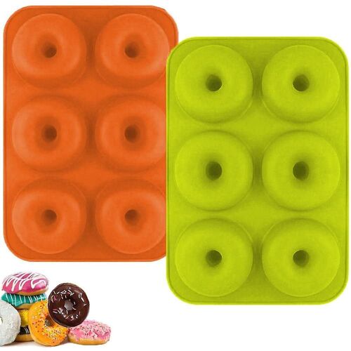 Lot De 2 Moules À Beignets En Silicone, Sans Bpa, De Qualité Alimentaire, Résistants À La Chaleur, Faciles À Nettoyer, 6 Cavités Chacun, Orange Et Vert