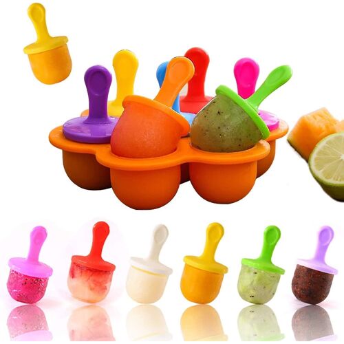 Moules À Glaces En Silicone Sans Bpa Pour Enfants - Polyvalents, Faciles À Nettoyer, Avec 7 Bâtonnets, Compatibles Avec Le Congélateur Et Le Four