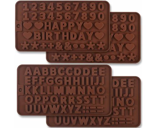 Moules À Chocolat En Silicone Avec Lettres Et Chiffres - Lot De 4 Pour Décorations De Gâteaux, Qualité Alimentaire, Antiadhésifs, Multi-Usages