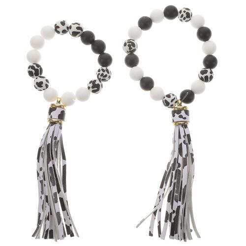 Kit De Perles En Silicone Pour Porte-Clés, Bracelets Et Pendentifs Diy : 70 Perles, Pompons En Cuir, Corde Extensible