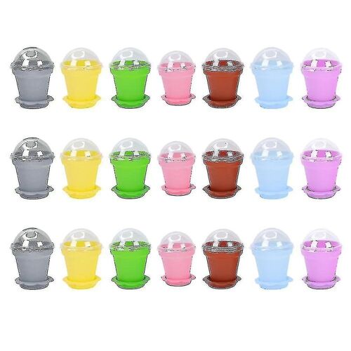 Gobelets À Dessert En Plastique Durable Avec Couvercles Et Plateaux - Lot De 25, Résistants À La Chaleur Et Au Froid, Couleurs Mélangées