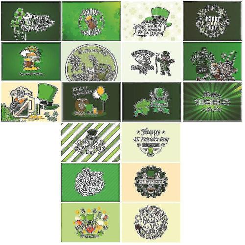 Cartes de v?ux de la Saint-Patrick ¿ Lot de 18 avec enveloppes et étiquettes de fermeture, vert, carton blanc résistant