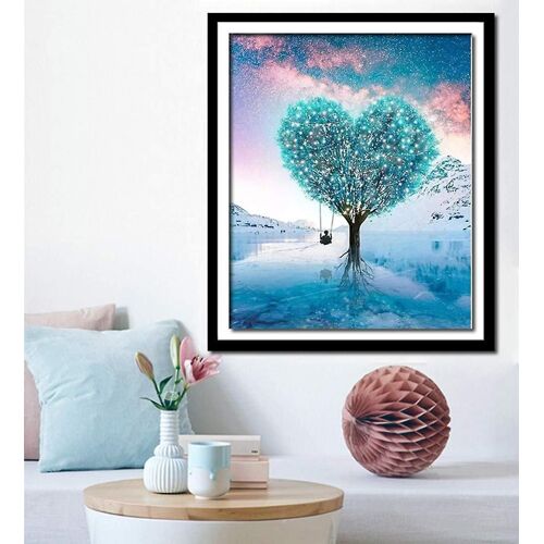 Kit De Peinture Diamant 5d À Faire Soi-Même, Motif Arbre D'amour Bleu, Perceuse Complète, Toile Ronde