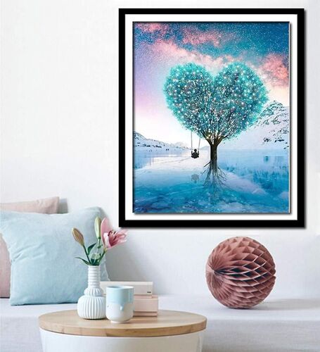 Kit De Peinture Diamant 5d À Faire Soi-Même, Motif Arbre D'amour Bleu, Perceuse Complète, Toile Ronde