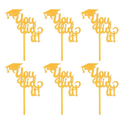 Ensemble De Décorations Pour Cupcakes De Remise De Diplôme - 6 Motifs De Lettres Et De Capuchons En Acrylique Durables Pour Les Célébrations