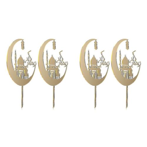 Lot De 2 Décorations De Gâteaux En Acrylique De Qualité Supérieure Pour L'aïd Moubarak, Les Anniversaires Et Les Occasions Festives - Couleur Dorée