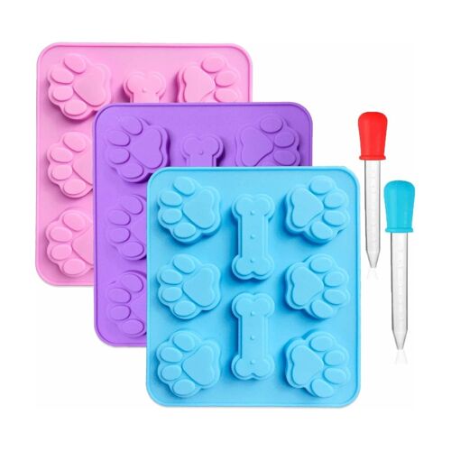 Lot De 3 Moules À Chocolat En Silicone En Forme D'empreintes De Pattes De Chiot Et D'os De Chien Pour La Pâtisserie Et Les Friandises
