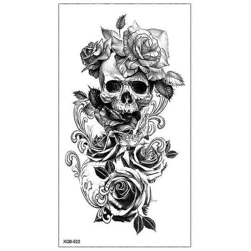 Crâne Noir Halloween Squelette Tatouage Temporaire Pour Hommes Adultes Réaliste Lion Tigre Loup Effrayant Faux Tatouage Autocollant Avant-Bras Tatoo (Xqb-522)