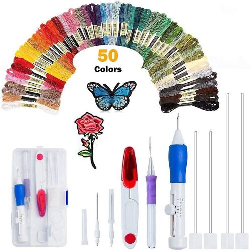 Kit D'aiguilles À Poinçonner Avec Outil En Acier Inoxydable, Fils À Broder, Ciseaux, Aiguilles Et Accessoires Pour Débutants
