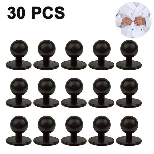 Lot De 30 Boutons De Rechange Pour Veste De Chef, En Plastique Dur Noir, Tête Sphérique De 11 Mm, Fixation Facile, Sans Couture
