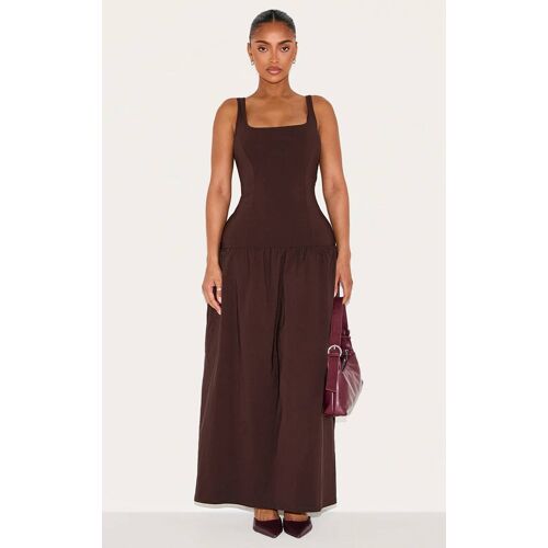 Shape Robe Longue Droite Tissée Stretch Chocolat À Col Carré Et Taille Tombante, Chocolat