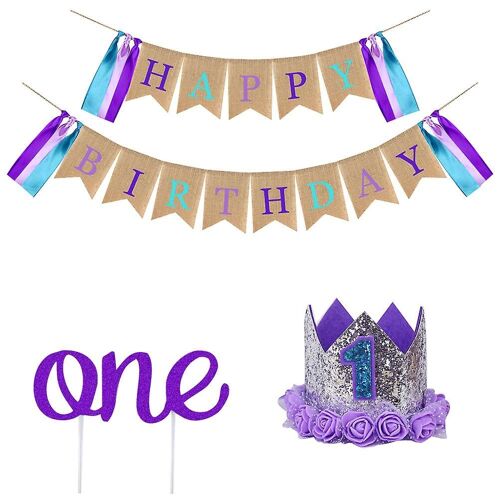 Ensemble De Décoration Pour Fête D'anniversaire Pour Enfants : Bannière, Décoration De Gâteau, Chapeau D'anniversaire, Tissu, 200 X 13 X 17 Cm
