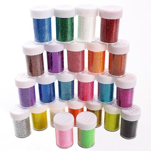 Ensemble De Paillettes Ultra-Fines 24 Couleurs ¿ Poudre Polyester Sûre Pour Projets De Bricolage, 17 G Par Boîte, Facile À Enlever