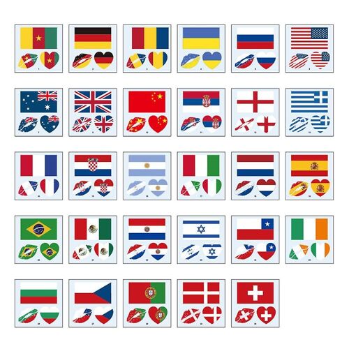 Autocollants de drapeaux nationaux de qualité supérieure - 116 autocollants assortis pour décoration corporelle, événements et cadeaux