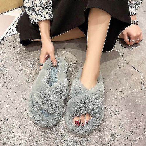 Breey Pantoufles Moelleuses Femmes 2023 Automne Et Hiver Style Coréen Lazybones Extérieur Plate-Forme Croisée Pantoufles À Bout Ouvert Zj-Adulte-Bleu Clair-Femelle