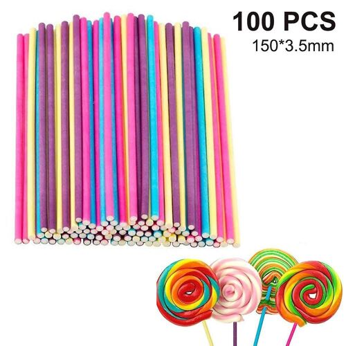 Bâtonnets De Papier Multicolores Pour Sucettes 150 X 3,5 Mm - 100 Bâtonnets Écologiques De Qualité Alimentaire Pour Loisirs Créatifs Et Gourmandises