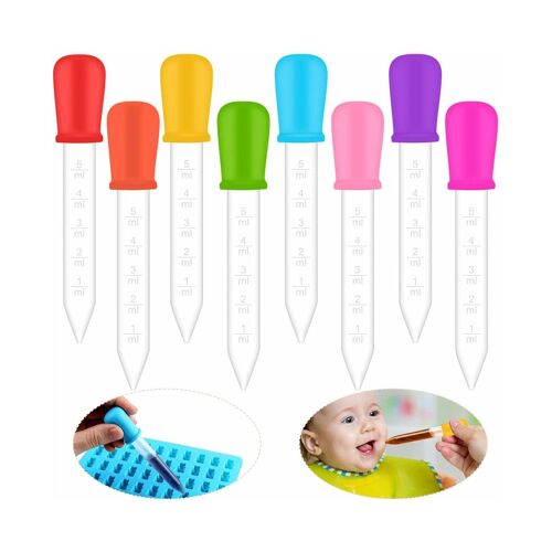 Lot De 8 Compte-Gouttes Liquides En Silicone De 5 Ml Pour Enfants - Sûrs, Colorés, Faciles À Nettoyer Et Polyvalents