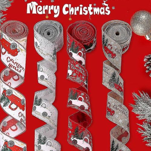 Ruban De Noël, Pour Emballage Cadeau Couronnes Arcs Décor, Rubans En Tissu Rustique Décor Fête De Noël