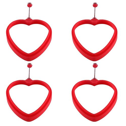 Lot De 4 Anneaux À Omelette En Silicone Avec Poignées Pliables, Résistants À La Chaleur, Antiadhésifs, Lavables Au Lave-Vaisselle, Rouge Et Vert