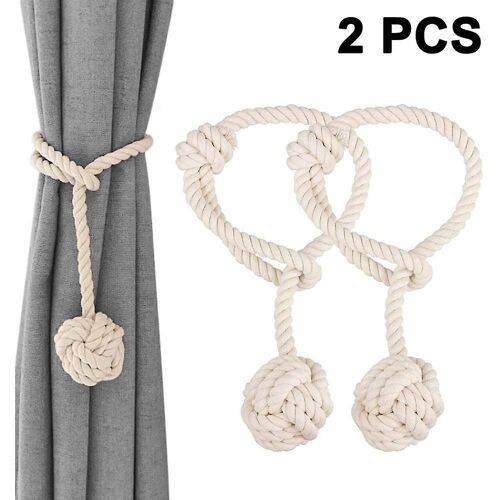 Embrasses de rideaux en coton faites à la main ¿ Embrasses réglables en corde pour la décoration intérieure ¿ Lot de 2 (gris, beige, noir)