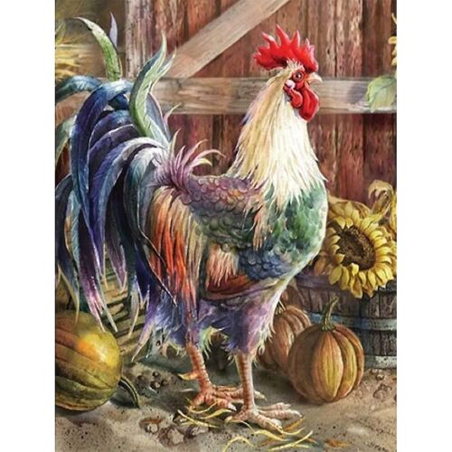 Kit De Peinture Diamant Coq Avec Tournesols Et Citrouilles 11,8 X 15,8 Pouces Strass Complet Bricolage Artisanat