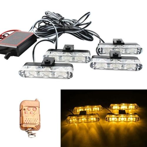 Feux De Flamme De La Grille 12led-Voyants D'avertissement 4 En 1 Avec Télécommande,Jaune