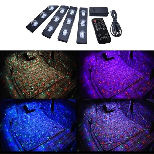 Éclairage De Sol Intérieur De Voiture Rvb-4 En 1,12 Led,Télécommande Et Commande Vocale-
